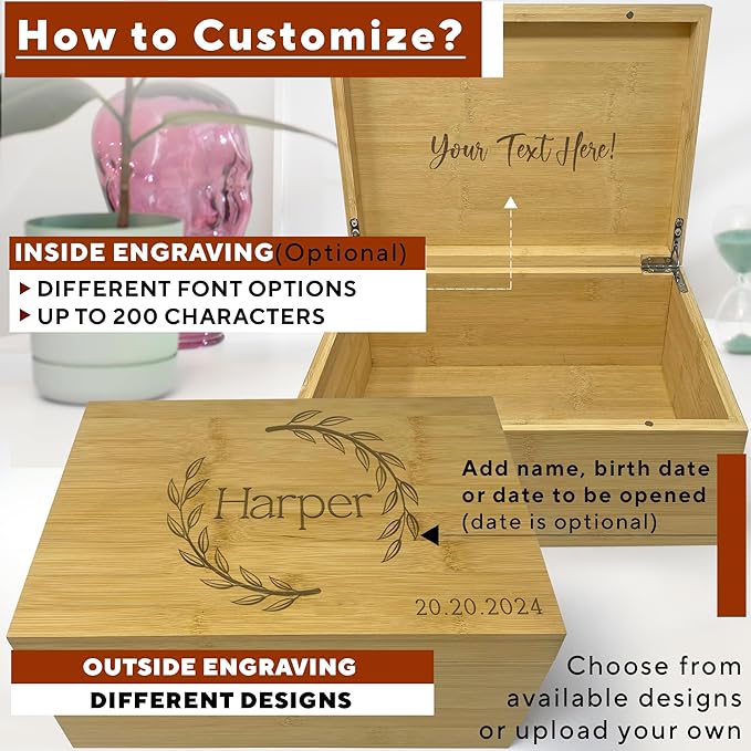 Custom Newborn Keepsake Box Baby - First Birthday Memory Box for Kids, Inside Space, Engraved Time Capsule Boxes 1st Birthday Keepsakes Gifts for Babies, Baby Gift Shower for New Parents, 11x8x4,75 in