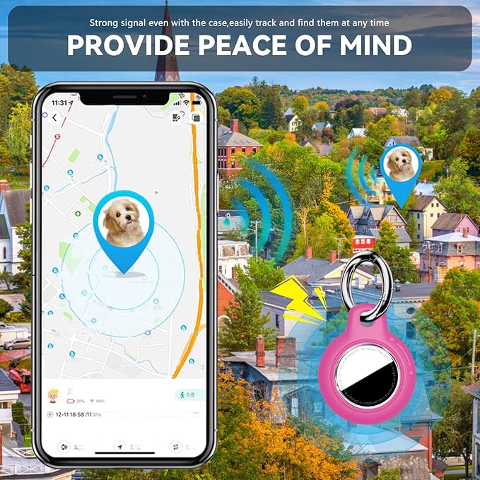 Upgrade Waterproof 2 Pack Airtags Holder with Apple Airtags Keychain, Hard PC Air Tag Case, Anti-Scratch & Shock Air tag Holder, Men's Women's Keyrings & Keychains -Black+Rose Red