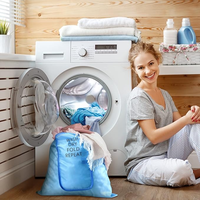 2 Pcs Travel Laundry Bag Washable Dirty Clothes Bag with Drawstring and Zipper for Suitcase, 22 x 18 Inch (Gray, Blue,Classic)