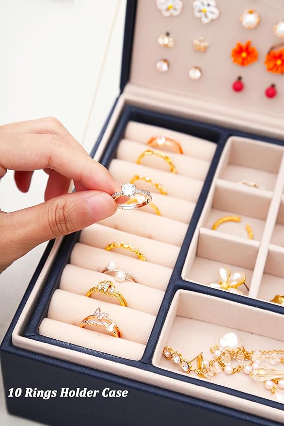 Womens Earring Jewelry Box for Girls Jewelry Earring Organizer Box Earring Holder Organizer for Girls Jewelry Organizer Earring Boxes for Women Girls Stud Earring Organizer Jewelry Box Navy