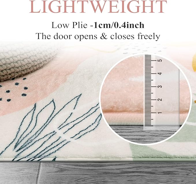 Lahome Pink Washable Living Room Area Rug - 3x5 Small Rugs for Bedroom Non-Slip Throw Soft Nursery Kids Room Low-Plie Boho Botanical Print Carpet for Kitchen Entryway Office Bath Laundry Dining Room