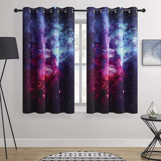 Galaxy Blackout Curtains - Space Design, 100% Blackout, 2 Panels, Each W52×L63, Thermal Insulated Curtains for Bedroom, Noise Reducing & Energy Efficient, Keeping Your Decor Looking Fresh and Vibrant