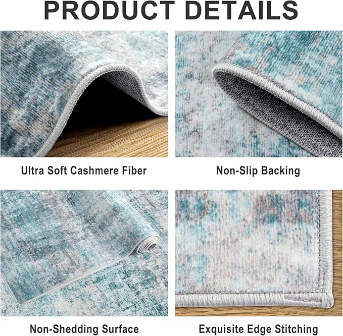 8x10 Area Rugs for Living Room - Washable Rug Modern Abstract Soft Large Neutral Non-Slip Carpet Indoor Floor Thin Carpets for Bedroom Dining Room Farmhouse Nursery Home Office Green