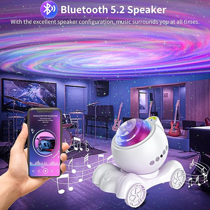 ENOKIK Galaxy Projector, Star Aurora Projector Built-in Bluetooth Speaker, Night Light for Kids Adults, White Noise Light for Home Decor/Relaxation/Party/Music/Gift (White)
