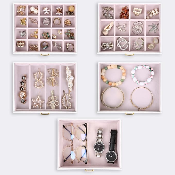 Kendal Extra Large Jewelry Box Jewelry Case PU Leather 6 Tier 5 Drawers Large Storage Capacity with Mirror Jewelry Storage Organizer Great Gift Also Good For Watches LJC-SHD5CM(White)