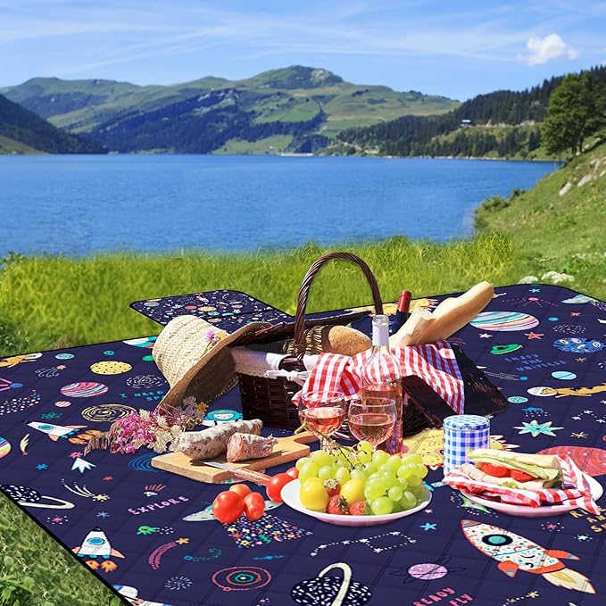 Extra Large Picnic Blanket Waterproof,80"x 80"Foldable Machine Washable Beach Blanket,Outdoor Blanket for 6-8 Adults,Suitable for Indoor Crawling,Park Beach,Camping,Hiking,Family Travel(Starry sky)