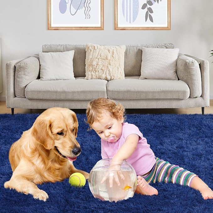 Navy Blue Rug, 4x5.8 Area Rugs for Living Room, Soft Plush Area Rugs for Bedroom, Non-Slip Indoor Carpet for Nursery, Study Room, Playroom