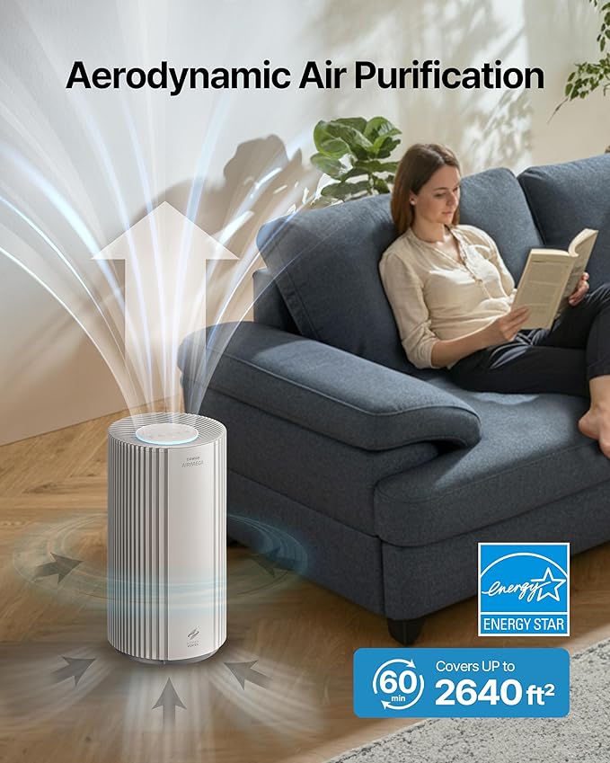 COWAY Air Purifiers for Large Room Whole Home Up to 2,640 ft², True HEPA Filter for Smoke, Allergies, Pet Dander, Odor, PM 10 AQI, Turbo Eco Mode, Timer, Energy Star, 3yr Warranty, Airmega 350 White