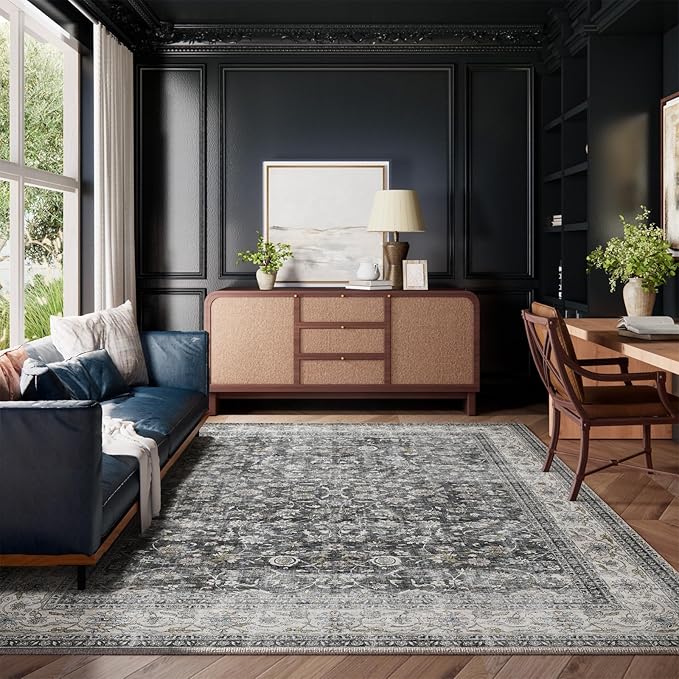 Machine Washable Rugs for Living room: 8x10 bedroom Rug Vintage Boho Area Rug Stain Resistant Non Slip Low Pile Lightweight Soft Carpets for Living room Dining Room Kitchen Nursery Kids Room Farmhouse