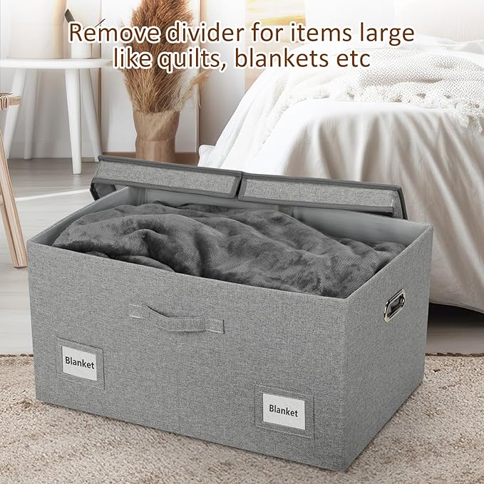 75 Quarts Extra Large Decorative Storage Bins with Lids, 1 Pack Gray Collapsible Storage Bins with Lids, Stackable Storage Bins Decorative Box Storage With Lid Extra Large