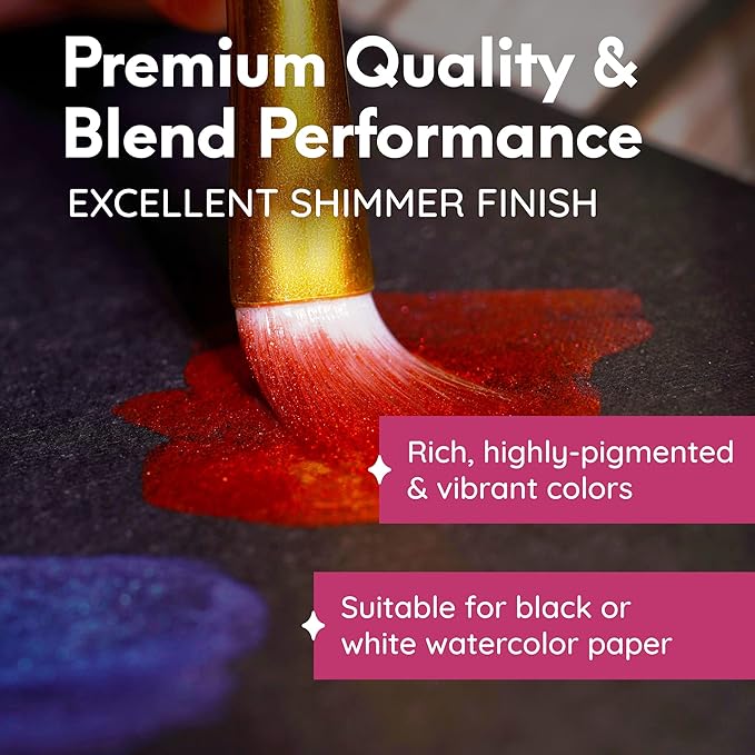 MozArt Supplies Professional Watercolor Paint Set - 6 Jewel Vibrant Colors – Light Weight and Portable Travel Watercolor Set – Perfect for Artists, Students, Kids and Hobbyist