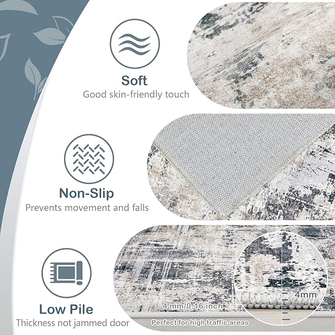 Area Rugs 6x9 Living Room: Washable Rug Modern Abstract Large Rugs Soft Non Slip Neutral Rug Stain Resistant Indoor Carpet for Bedroom Kitchen Dining Room Nursery Home Office Rugs(Black Brown,6'x9')