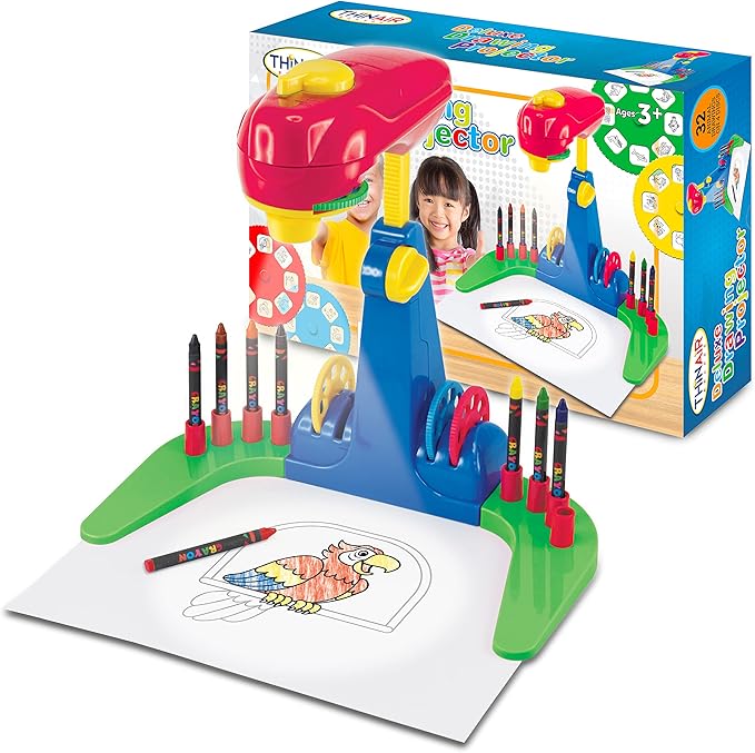 Drawing Projector for Kids 3 & Up | Preschool Tracing Projector Kit Includes 32 Animal Drawings on 4 Sturdy Discs, 8 Crayons & 1 Pad of Drawing Paper for Fun Play-Based Learning