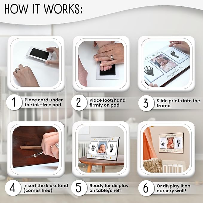 Baby Hand and Footprint Kit with Photo & Birth Details, Inkless Hand and Footprint Kit, Newborn Keepsake Plaque, Baby Shower Gifts (STYLE 2 (Baby Shower) (Most Precious Thing))