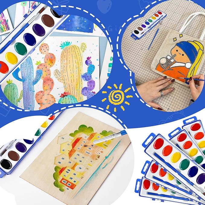 FUMILE Watercolor Paint Set Bulk,5 Pack,8 Colors Watercolors Paint with Paintbrush.Washable Watercolor Paint Set Kids for Parties,Birthday Party Favor,valentines for kids classroom.