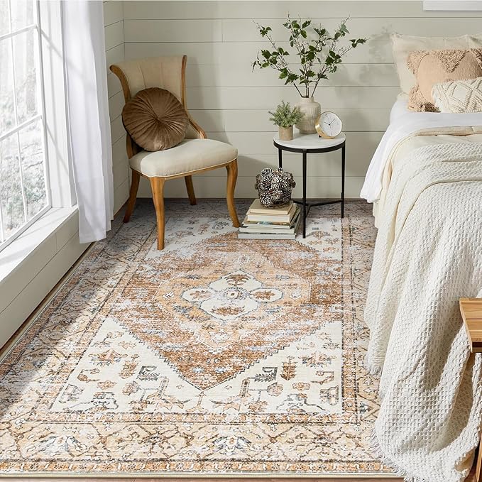 Lahome Boho Area Rug for Living Room - 4x6 Rug Washable Non-Slip Throw Bedroom Rug Lightweight Non-Shedding Large Kitchen Carpet, Oriental Distressed Print Carpet for Office Classroom Dining Room