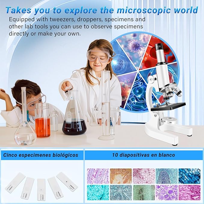 Compound Microscope for Adults & Kids - 40X-2000X High-Power Biological Microscope for Students, School Lab & Home Education, with Slides Set & Phone Adapter
