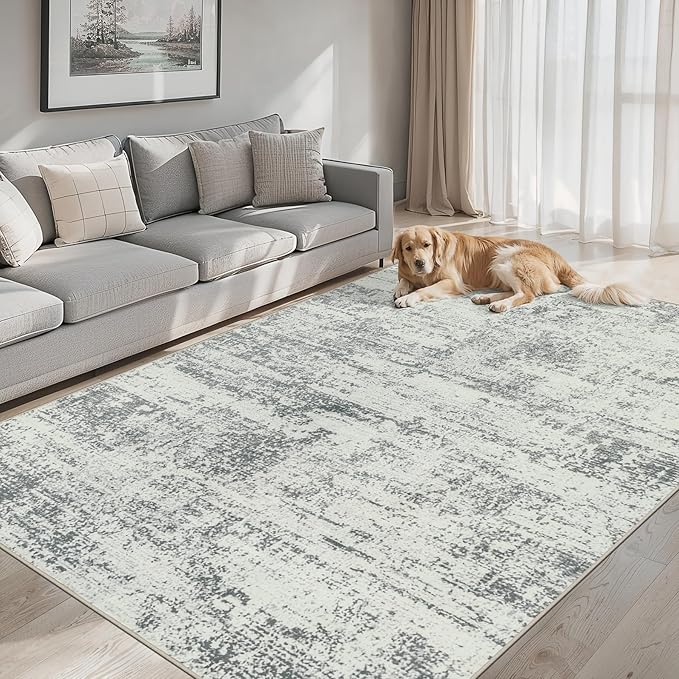 8x10 Area Rugs for Living Room - Washable Rug Modern Abstract Soft Large Neutral Non-Slip Carpet Indoor Floor Stain Resistant Thin Carpets for Bedroom Dining Room Farmhouse Nursery Home Office Grey