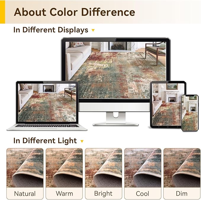 Washable Area Rugs 8ft Non-Slip Modern Abstract Soft for Living Room Entryway Bedroom Nursery, Print Pattern, Brown Rust Red Multi