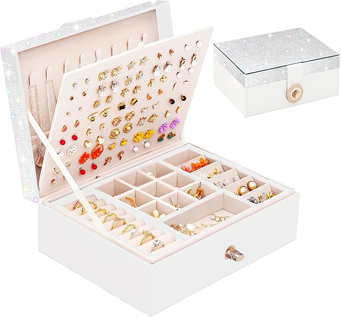 Jewelry Box for Earrings for Girls Jewelry Organizer Box Earring Holder Organizer for Girls Earring Box Girls Jewelry Box Stud Earring Organizer for Girls Earring Jewelry Boxes for Women Bling