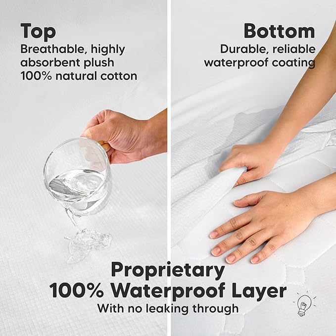 Waterproof Crib Mattress Protector Cover Fitted - 2-Pack Quiet Baby Crib Mattress Pad Sheets, 52" x 28" Soft Quilted Cotton Baby Sheet, Machine Washable, Easy Fit, Durable (Pearl Gray/Quin)