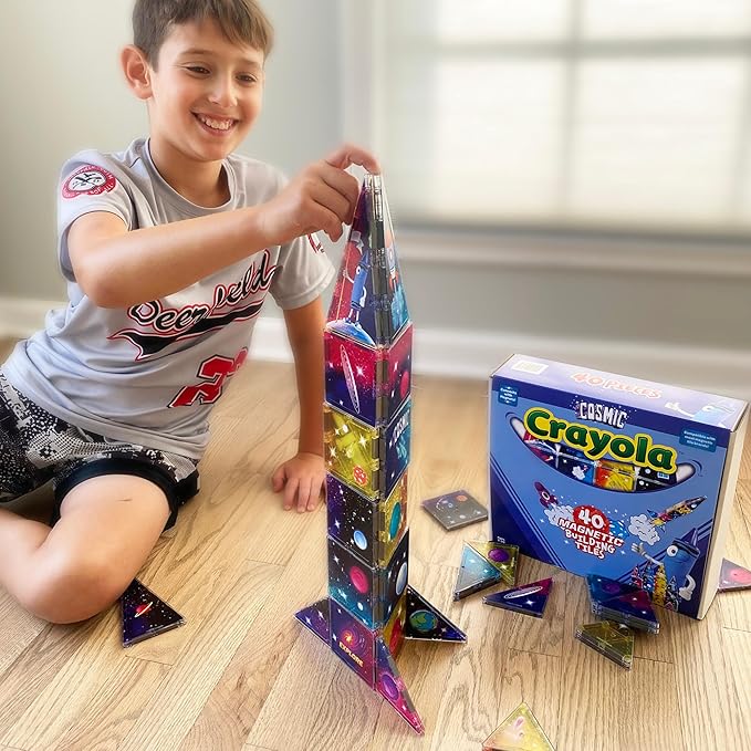 CreateOn Crayola Cosmic Magnetic Tiles, Building Set for Kids, Magnetic Building Toys for Kids, STEM Learning Toys for Boys and Girls Ages 3 and Up, 40-Piece Set (Cosmic)