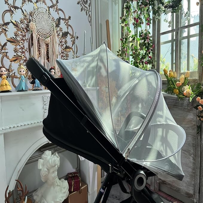 Baby Mosquito Net with Double Zipper, Bassinet Stroller Cover for Baby/Car Seat/Cradles/Carriers, Easy to Use, Keep Insects/Bugs/Cats Out, White