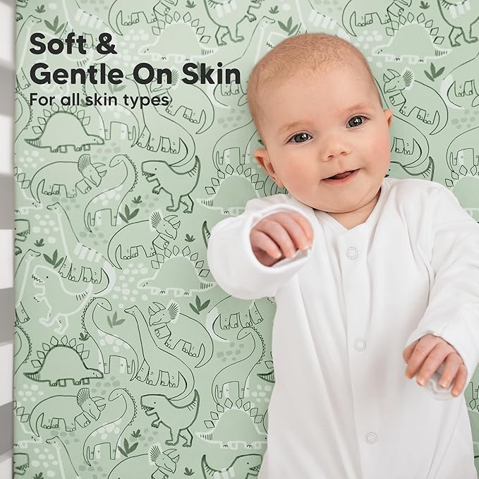 KeaBabies 2-Pack Organic Crib Sheets for Boys, Girls - 52x28 Fitted Crib Mattress Sheet Neutral, Breathable Jersey Cotton Cover for Baby Bed, Toddler Mattress, Soft & Cute Prints (DinoDood)