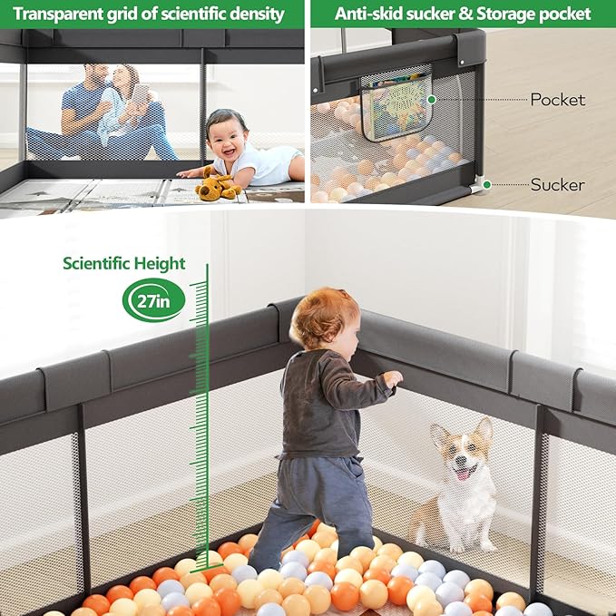 Fodoss Baby Playpen with Mat, Small Play Pen(47x47inch), for Babies and Toddlers, Pen Apartment, Yard Baby, Fence Area Playyard Activity Center (Dark Gray)