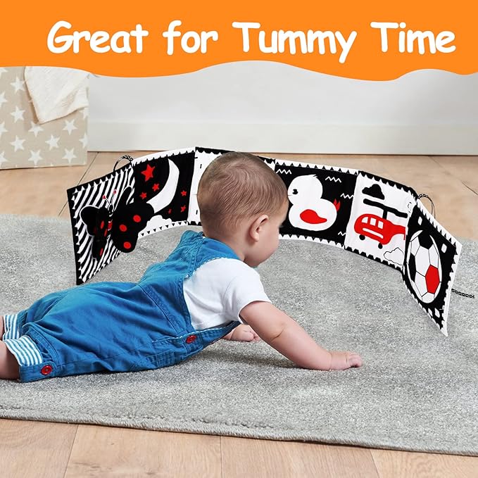 Thremhoo Black and White High Contrast Baby Toys 0-6 Months Soft Book for Brain Development, Tummy Time, Sensory, Montessori Learning Activities