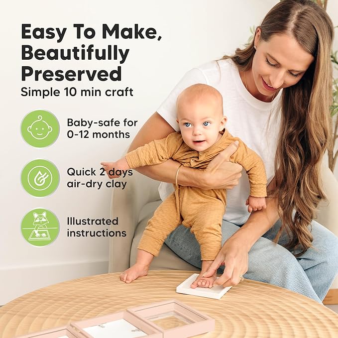 Baby Shower Gifts for Boys, Girls - Baby Hand and Footprint Kit, Newborn Handprint Kit, Keepsake Photo Frame, Nursery Picture Frame, Gender-Neutral Newborn Keepsake Gifts (Petal Pink)