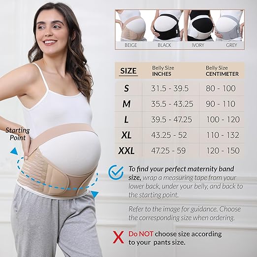 NeoTech Care Pregnancy Support Maternity Belt, Waist/Back/Abdomen Band, Belly Brace (Size L, Beige Color)