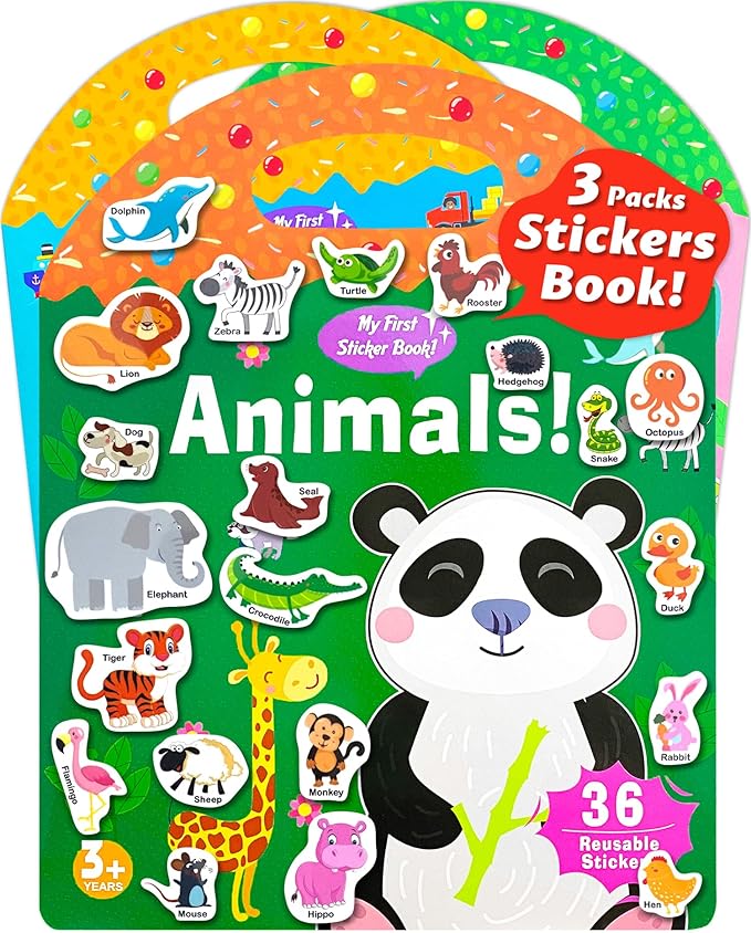 Reusable Sticker Book for Toddlers 2-4 Years, Stickers for Kids, Toddler Sticker Book Ages 1-3, Toddler Craft Activities, Toddlers Travel Toys Ages 2+ Boy Girl Birthday Gifts