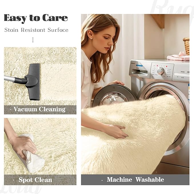 4x6 Area Rug for Living Room: Fluffy Shag Soft Washable Rugs Fuzzy Plush Indoor Carpet for Bedroom Nursery Playroom Dorm Kids Girls Boys Room (Cream White, 4'x6')