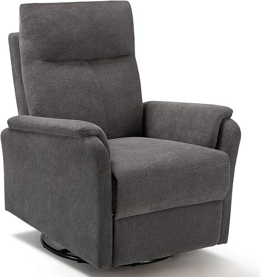 COLAMY Swivel Recliner Chair with Footrest, Strong Glide Chair High Back with Double-Layer Cushion, Rocker Recliner for Nursery & Living Room, Bedroom, Charcoal