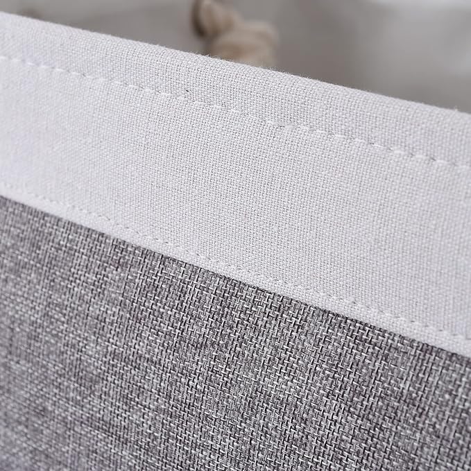 TcaFmac Collapsible Storage Bins for Organization - Large 3 Pack Canvas Storage Basket for Shelves, Organizer Baskets for Organizing for Closet Cloth Dog Toy Baby (White & Grey 16x12x8 inch)