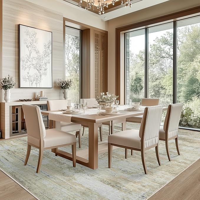 8x10 Area Rug Living Room Rugs - Washable Rug Large Modern Abstract Soft Thin Carpets Indoor Floor No Slip Vintage Carpet for Bedroom Under Dining Table Nursery Home Office Decor Brown