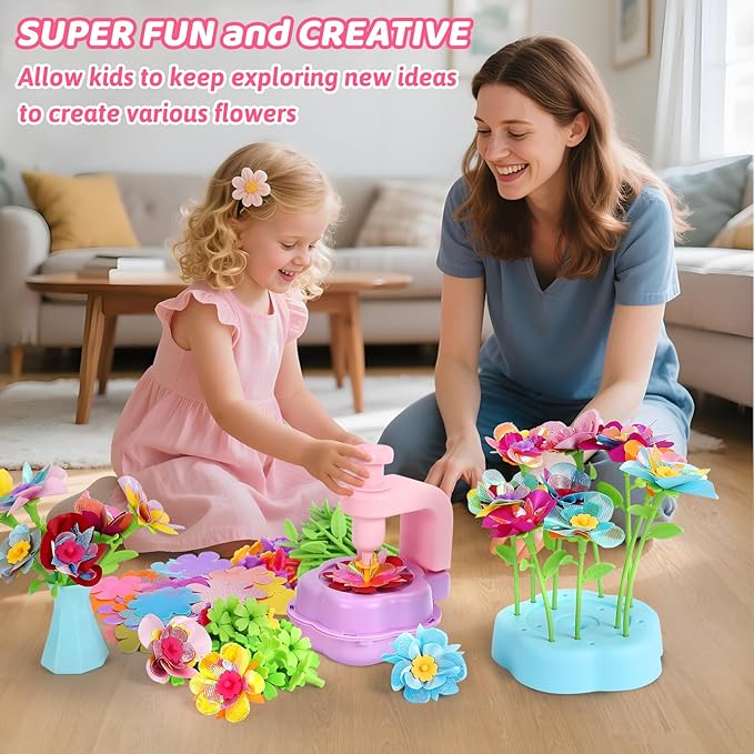 Flower Crafts Kit for Girls - Arts and Crafts for Kids Ages 4-8, Gifts for 4 5 6 7 8 9 Year Old Girls, Mess-Free Art Craft Activity Toys, Kids Flower Making Kit, DIY Creative Toys Gifts for Toddler