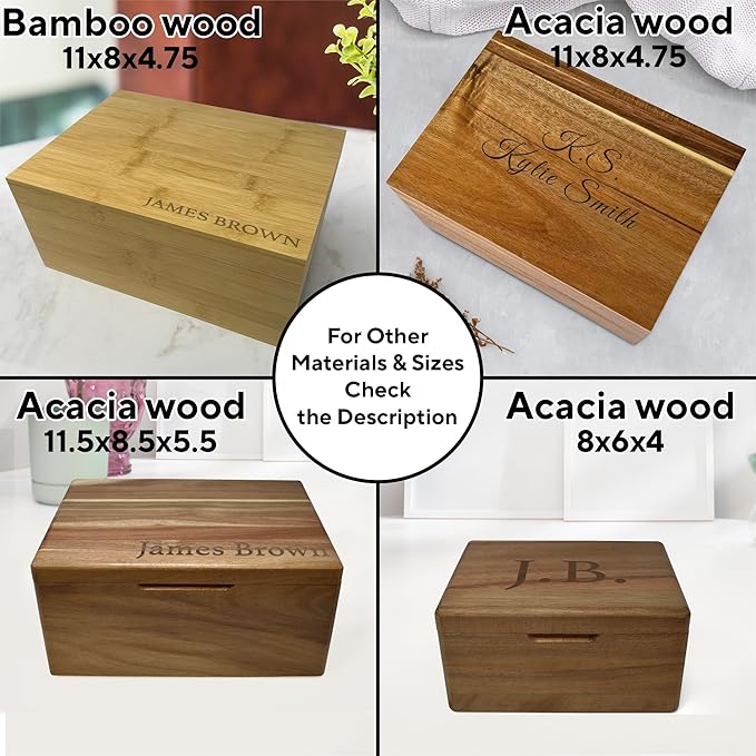 Custom Engraved Wooden Box Large - Acacia Wood Keepsake Box with Personalized Hidden Message, Walnut Memory Boxes for Pictures, Wedding Photo, Jewelry, Decorative Chest Rustic Crate, 11,5x8,75x5,5 in