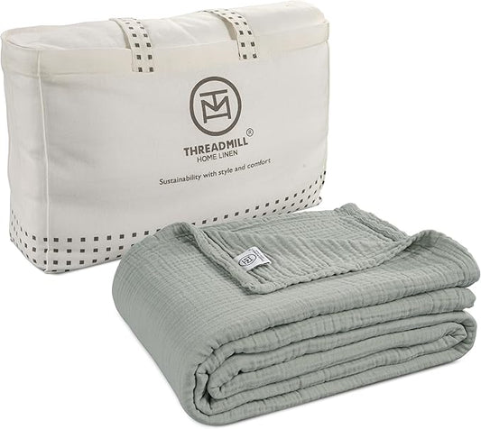 Threadmill Summer Muslin King Blanket | Lightweight Blanket for Bed or Couch | 4 Layer 100% Cotton Gauze | Soft, Breathable, and Cozy for All Seasons | Fits Cal King Size Bed | Scottish Grey