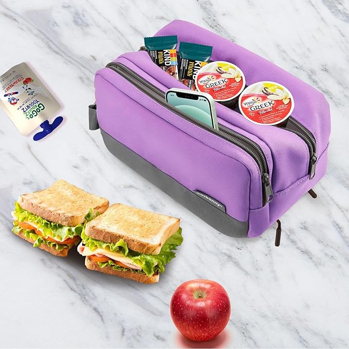 Cerbonny Small Cooler Bag Freezable Lunch Bag, Small Lunch Bag Insulated with Ice Pack, Double Layer Insulated Snack Bag for Work School Trip, Mini Cooler Bag Ideal for Fresh Snacks (Purple Double)