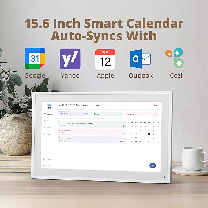 Dragon Touch 15.6" Digital Calendar Chore Chart – 1080P Full HD Interactive Touchscreen, Smart Family Planner, Hearth Display Digital Calendar Wall & Desk Mountable for Seamless Scheduling