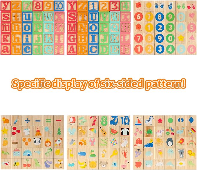 Joqutoys Wooden Building Blocks for Toddlers 1-3, Large Wood Baby Stacking Blocks Set for Kids, 30 PCS Alphabet Blocks with Toy Wagon, Educational Wooden Toys for Boys Girls Gifts 1.65"