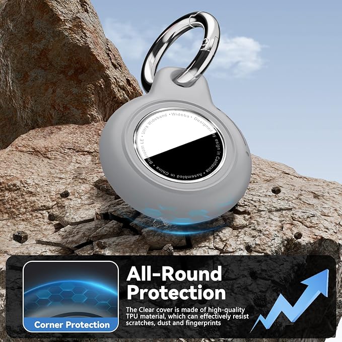 Upgrade Waterproof 2 Pack Airtags Holder with Apple Airtags Keychain, Hard PC Air Tag Case, Anti-Scratch & Shock Air tag Holder, Men's Women's Keyrings & Keychains-Blue+Grey