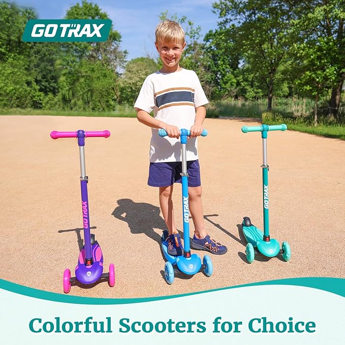 Gotrax KS1 Kids Kick Scooter, LED Lighted Wheels and 3 Adjustable Height Handlebars, Lean-to-Steer & Widen Anti-Slip Deck, 3 Wheel Scooter for Boys & Girls Ages 2-8 and up to 110 Lbs