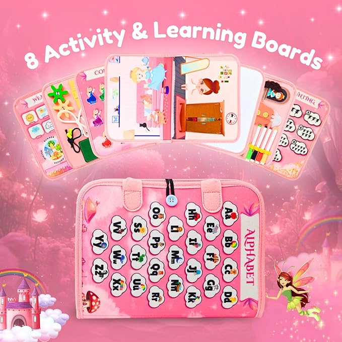 Princess Busy Book for Toddlers 1-3 | Montessori Activity Book with Various Activities For Girls & Boys | Educational Learning Sensory Board For Toddlers 1-3 | Portable busy board Travel Toy for Car