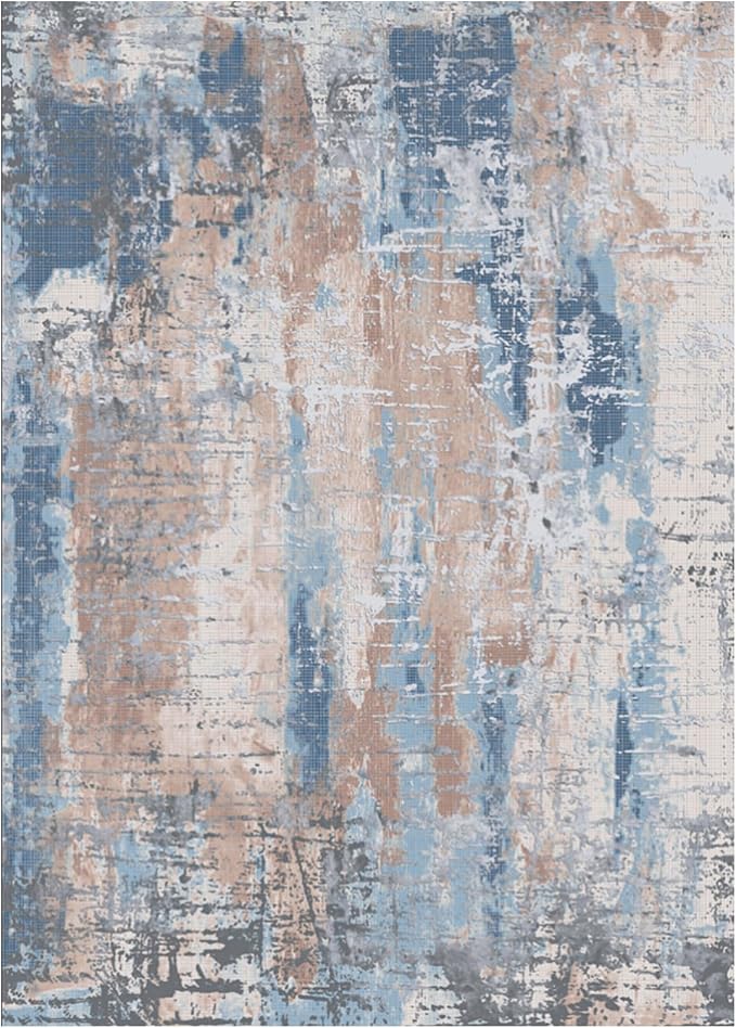 Area Rug Living Room Rug, 4x6 Modern Abstract Washable Rug Beige Blue Non Slip Foldable Faux Wool Vintage Carpet, Fluffy Non-Shedding Rugs for Living Room, Bedroom, Dining Room, Kids Playroom