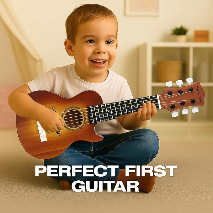 23" Acoustic Guitar, Kids 6 String Toy Guitar - Realistic Steel Strings - Beginner Practice First Musical Instrument for Children, Toddlers (Brown)