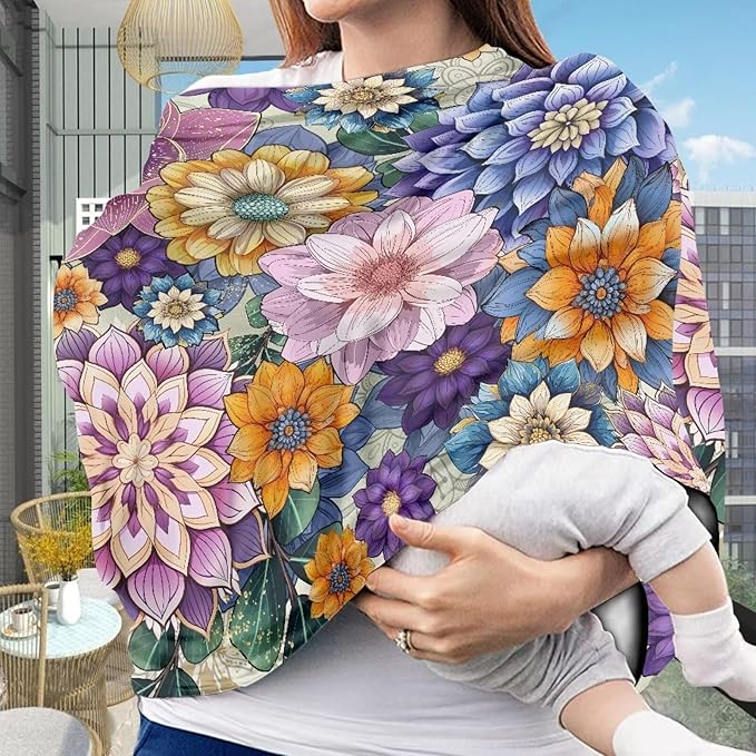 Binienty Durable Fabric Infants Carseat Canopies for Baby Girls Boys,Bohemian Flower Design, Baby Stroller Cover