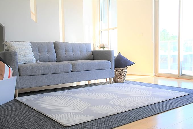 Cushmat Stylish Reversible Foam Play Mat (Large, Alpha - Palm Gray) - Soft, Waterproof, Durable Play mat for Infants, Babies, Toddler, Kids & Grownup - 6.5ft x 4.5ft